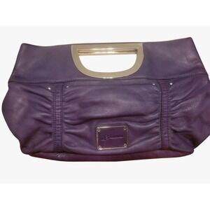 B. MAKOWSKI  Purple LEATHER Clutch PURSE with Leopard Print Lining & POCKET NWT